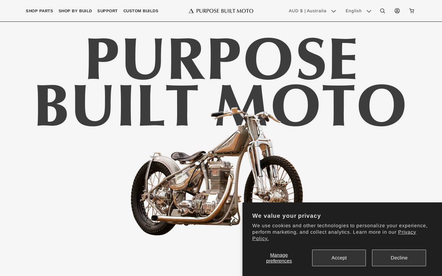 purposebuiltmoto.com homepage screenshot