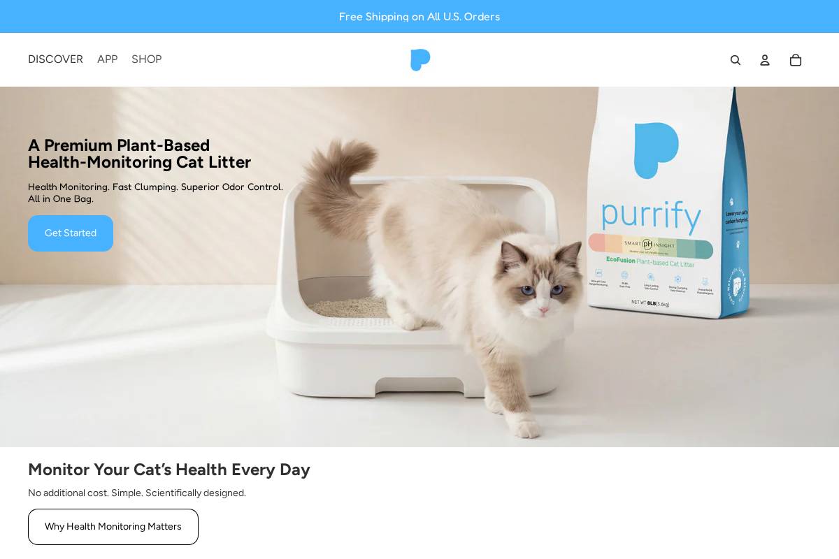 purrifycatlitter.com homepage screenshot