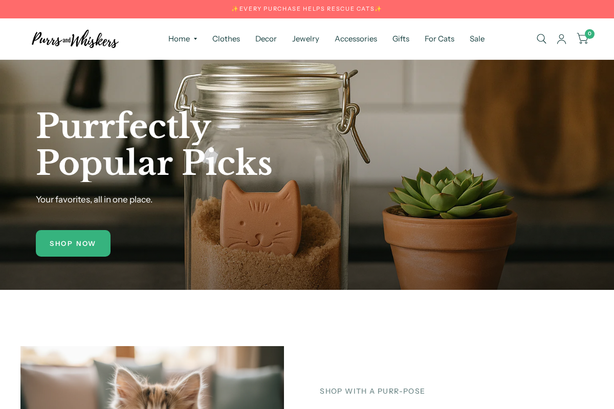 Purrs and Whiskers homepage screenshot
