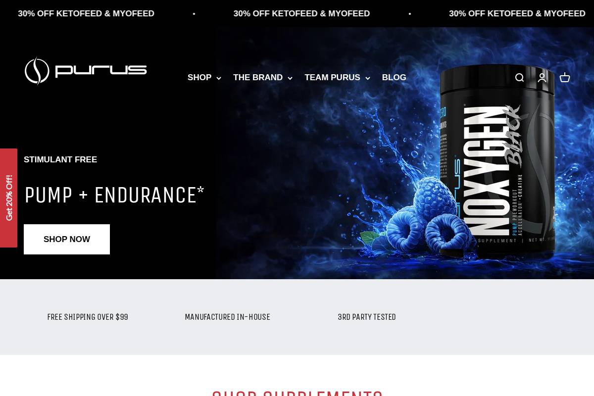 Purus Labs homepage screenshot