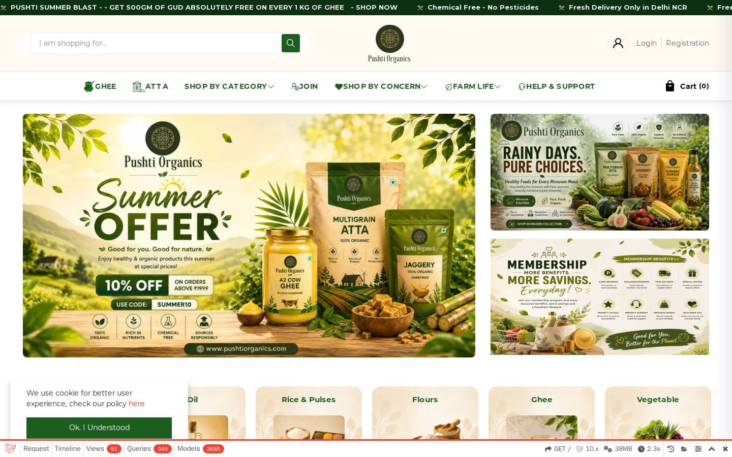 pushtiorganics.com homepage screenshot