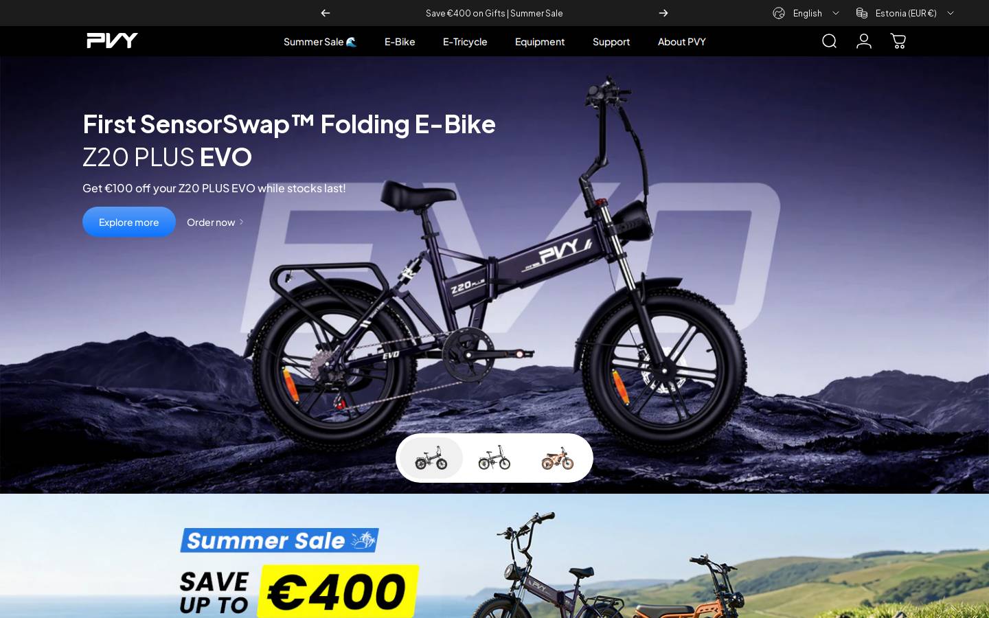 Pvybike homepage screenshot