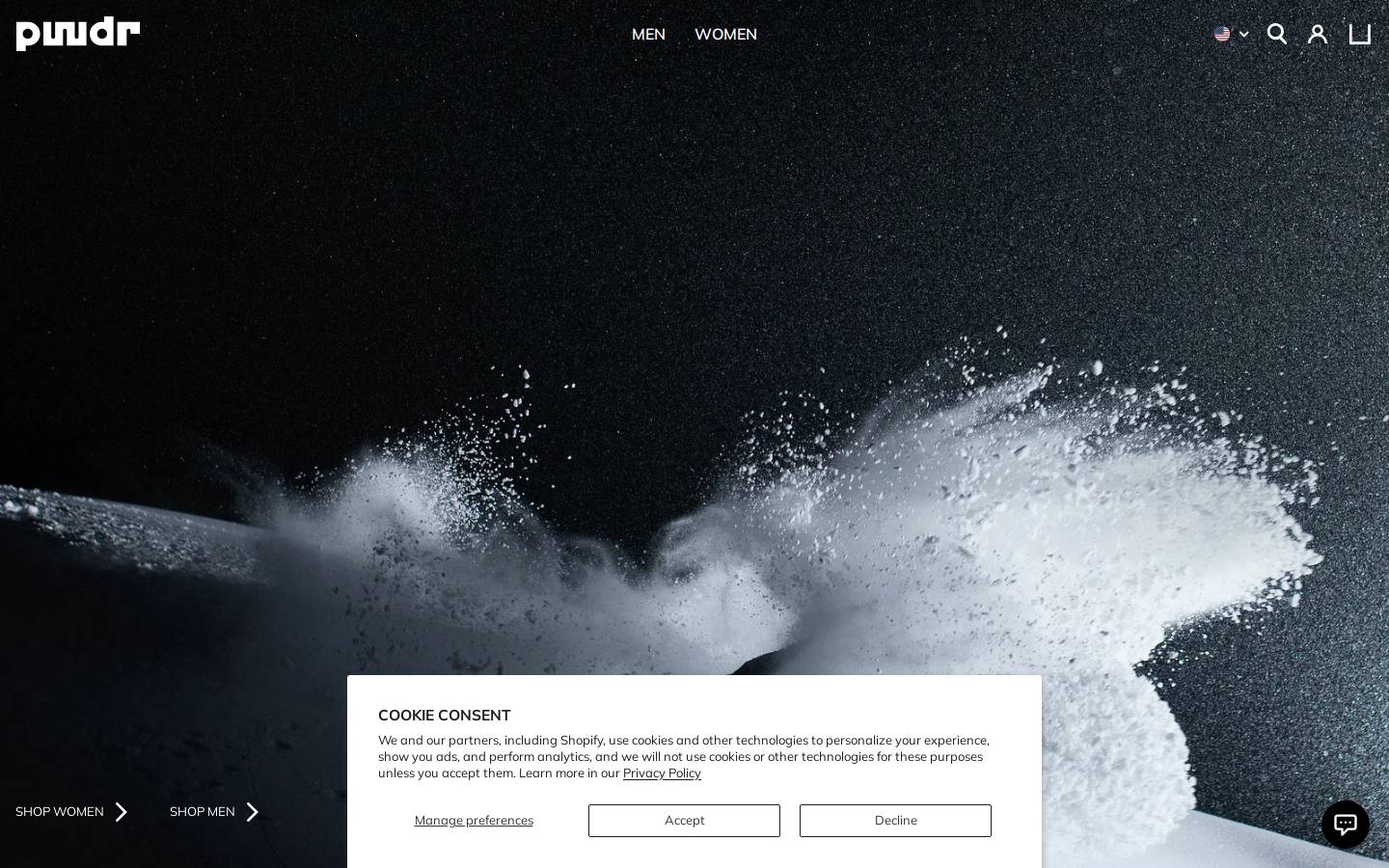 Pwdrwear homepage screenshot