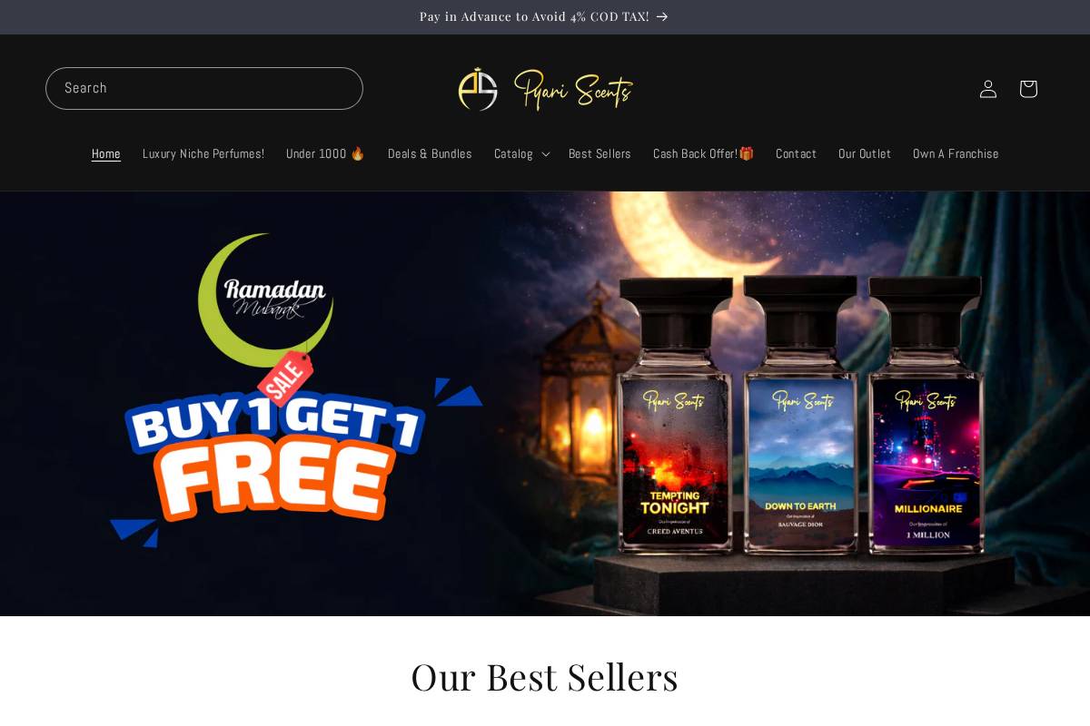 Pyari Scents homepage screenshot