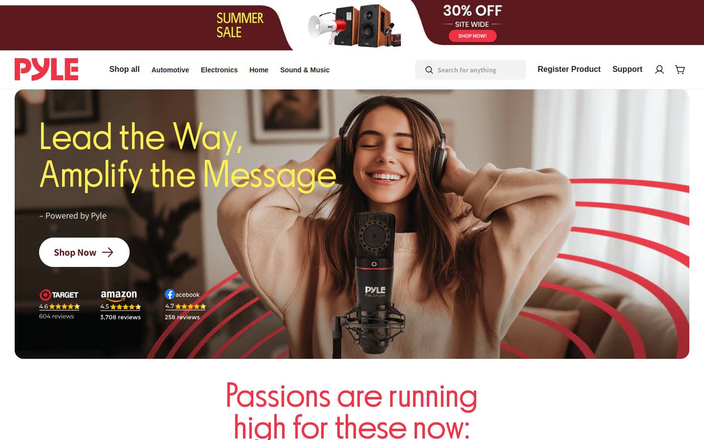Pyle Audio homepage screenshot