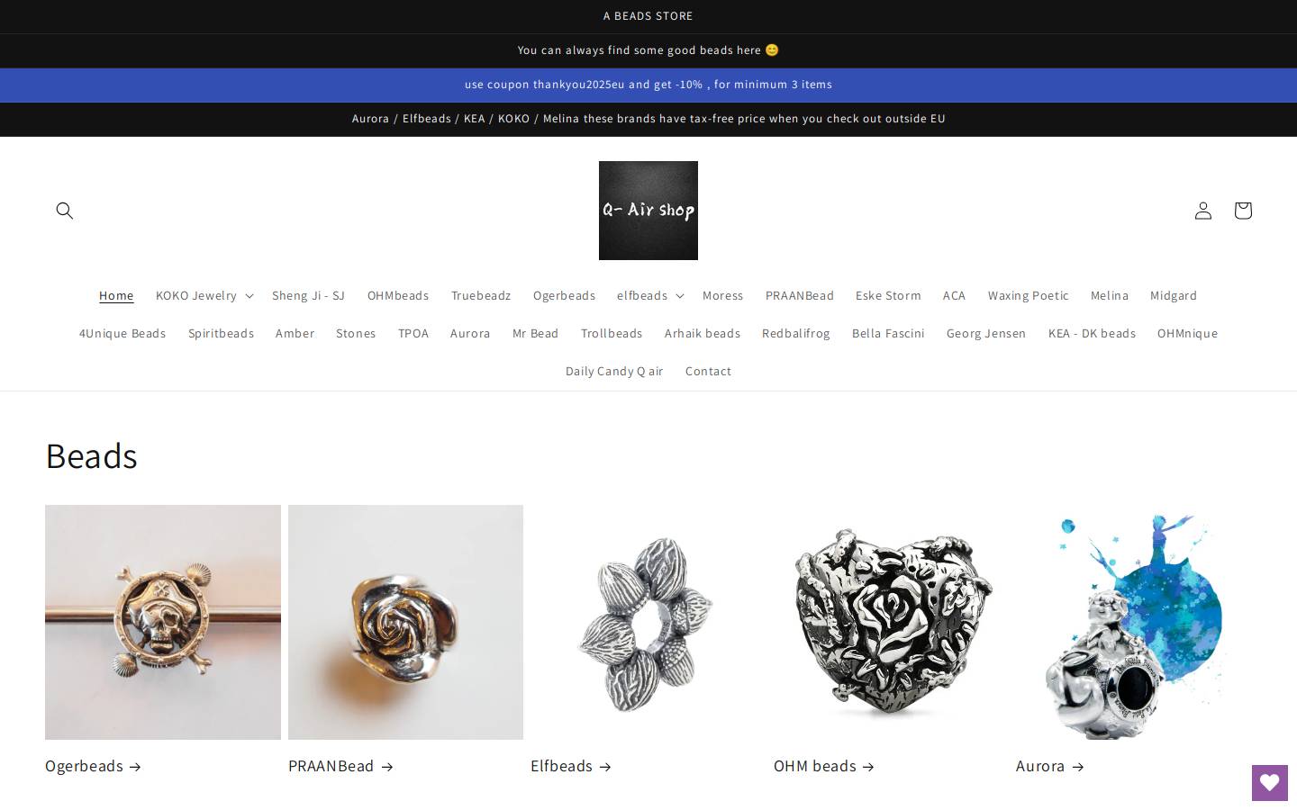 qairbeads.com homepage screenshot