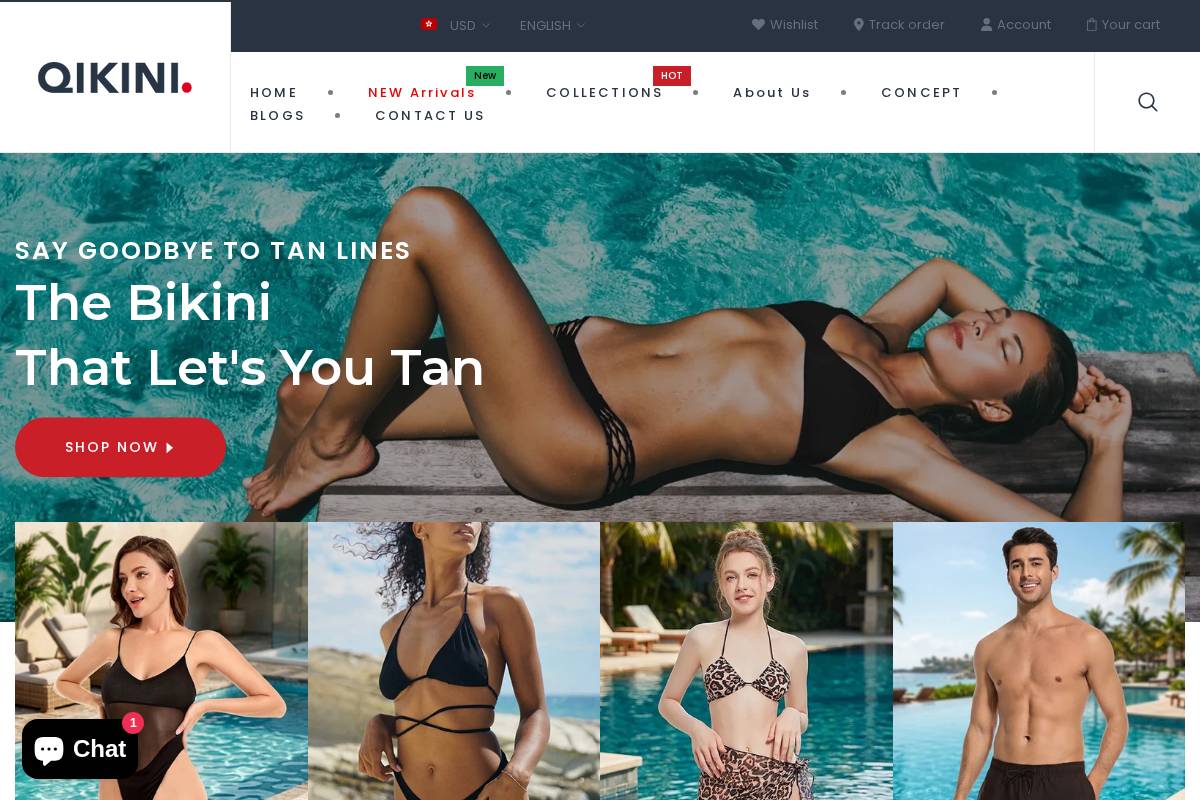 Qikini Tan Through Swimwear homepage screenshot