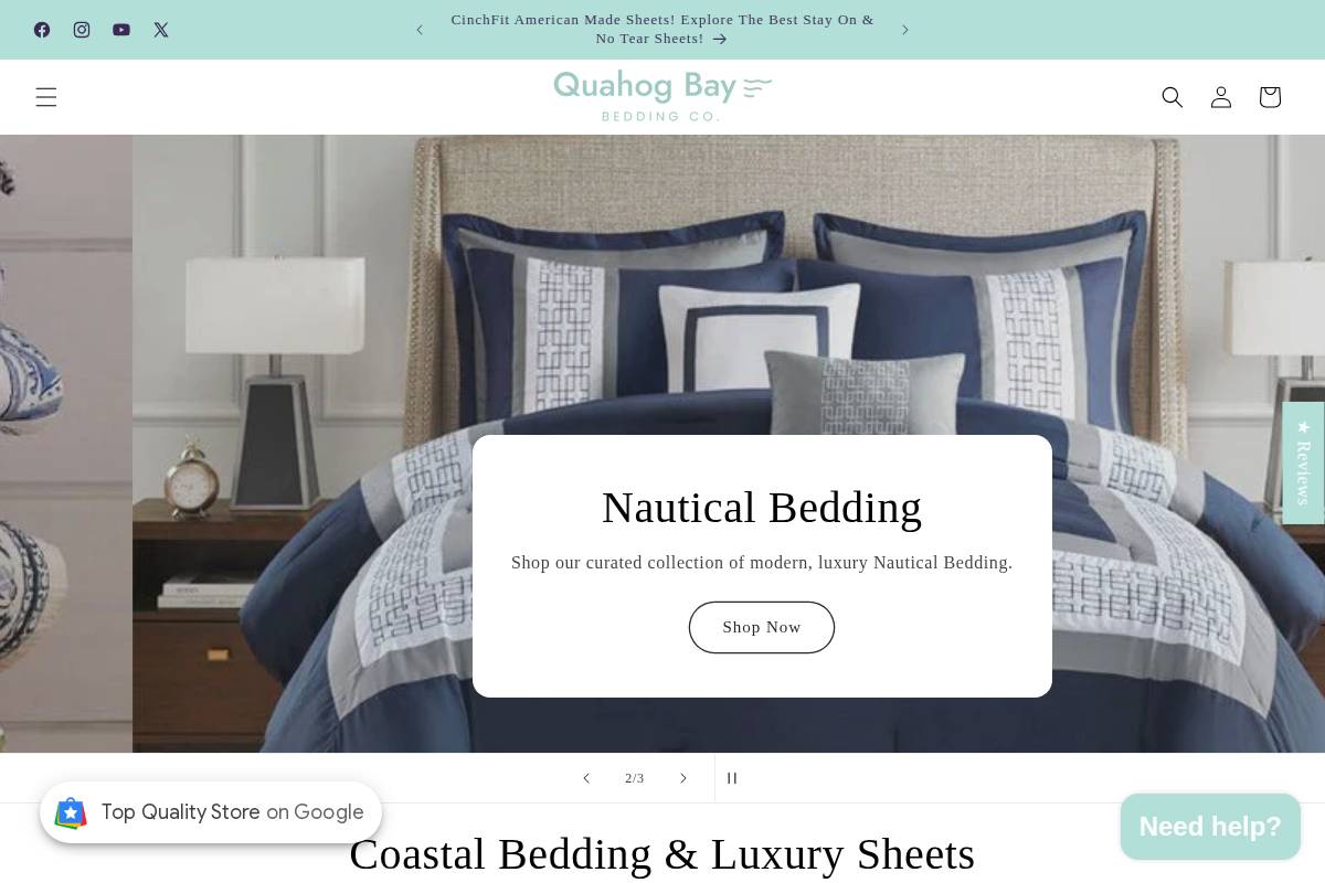 Quahog Bay Bedding homepage screenshot