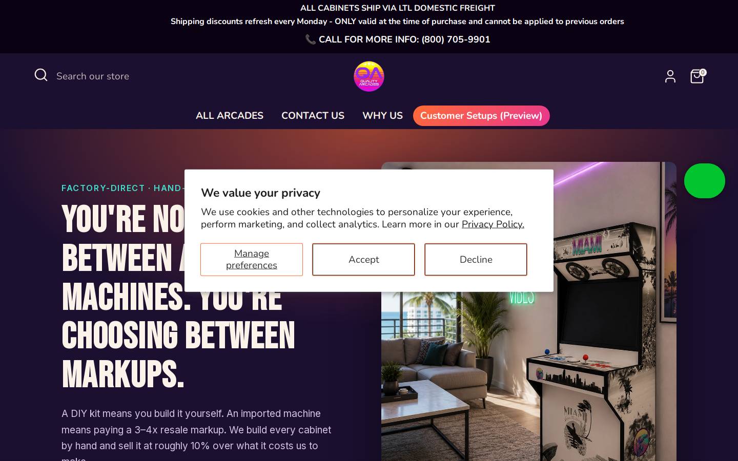 qualityarcades.com homepage screenshot