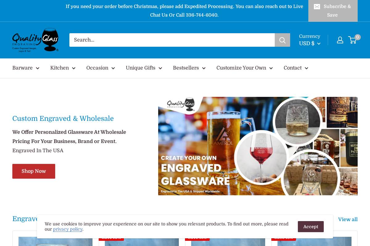 Quality Glass Engraving homepage screenshot