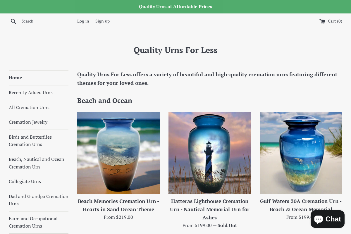 Quality Urns For Less homepage screenshot