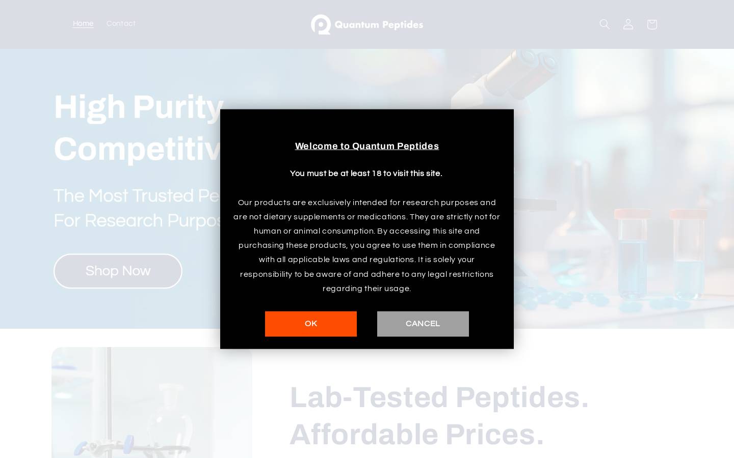 quantumpeptides.com homepage screenshot