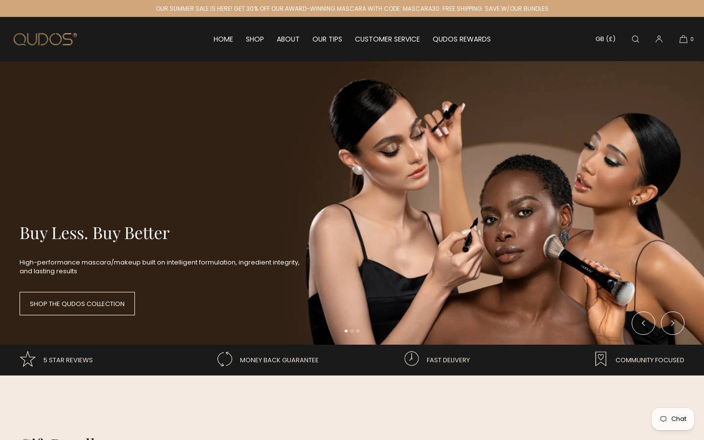 Qudos Beauty homepage screenshot