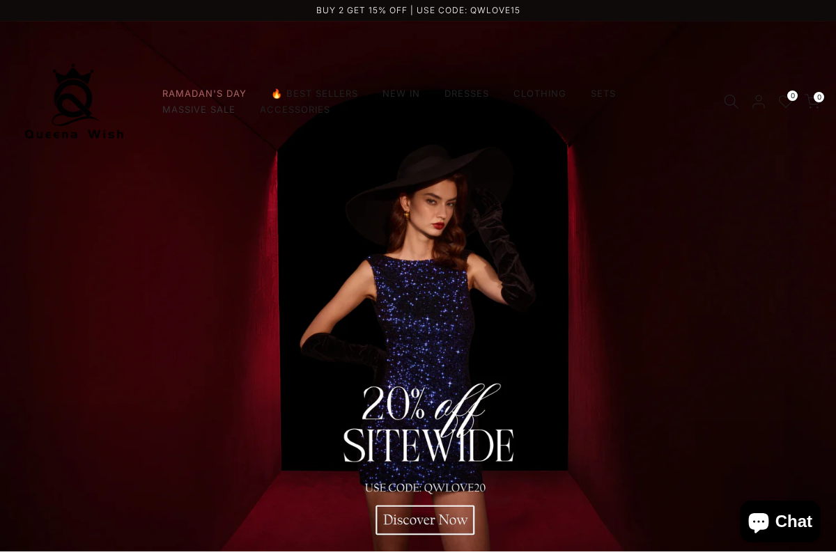 Queena Wish Fashion homepage screenshot