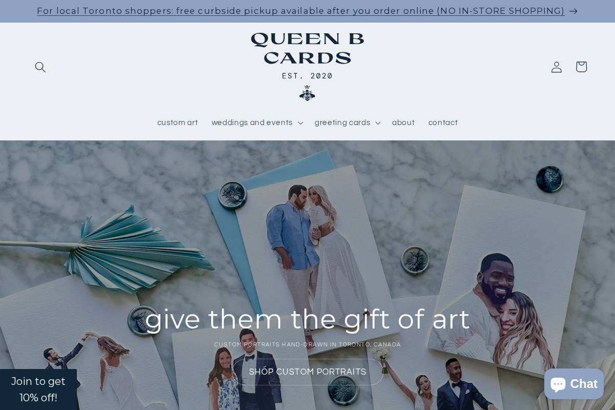 Queenbcards homepage screenshot