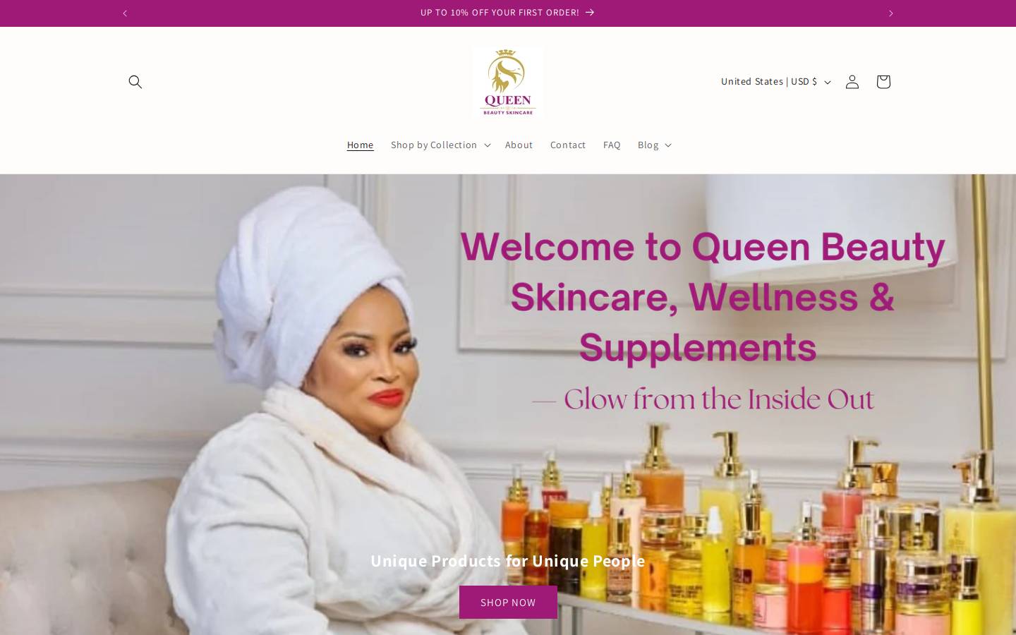 queenbeautyskincare.com homepage screenshot