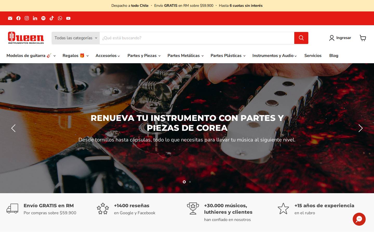 queeninstrumentosmusicales.cl homepage screenshot