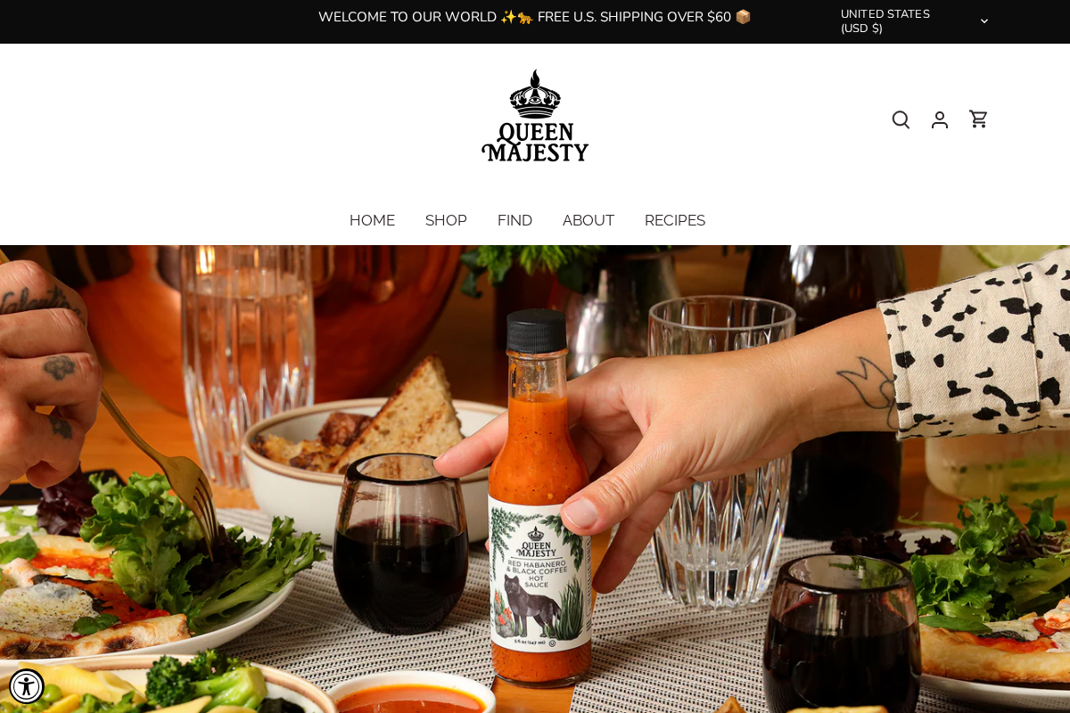 Queen Majesty Hot Sauce homepage screenshot