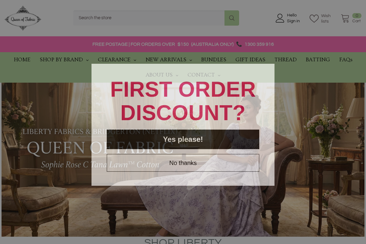 Queen of Fabric homepage screenshot