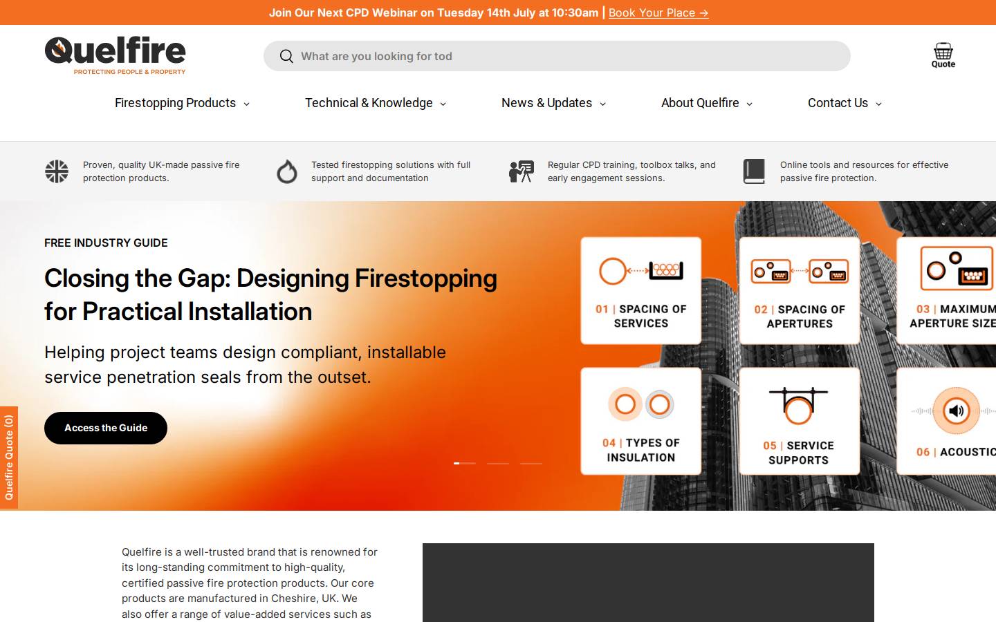 Quelfire homepage screenshot