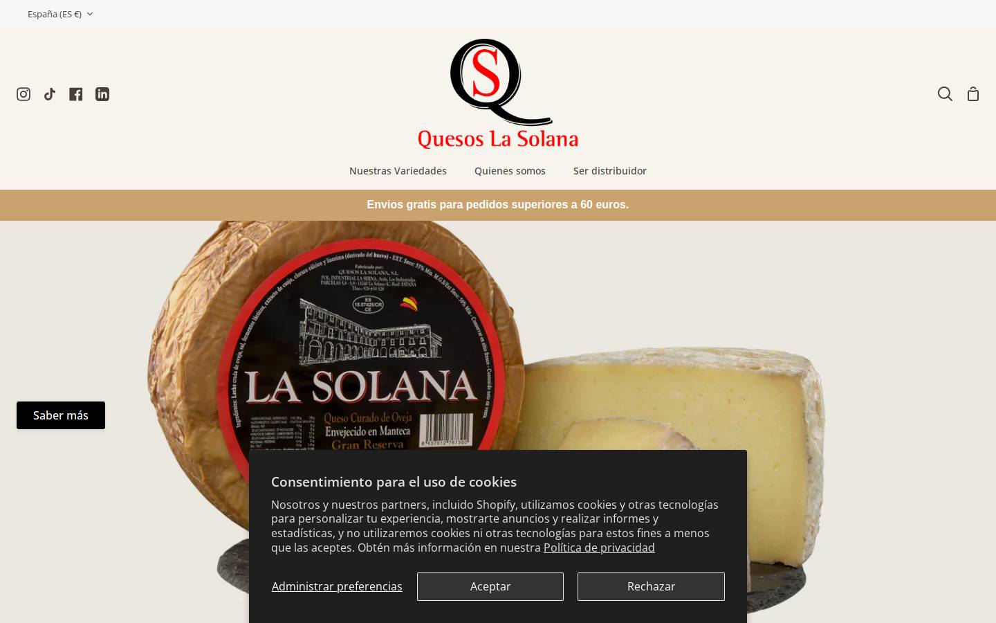 quesoslasolana.com homepage screenshot