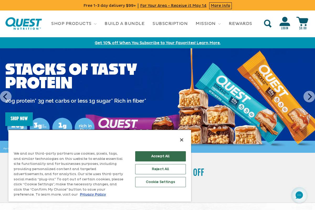 Quest Nutrition homepage screenshot