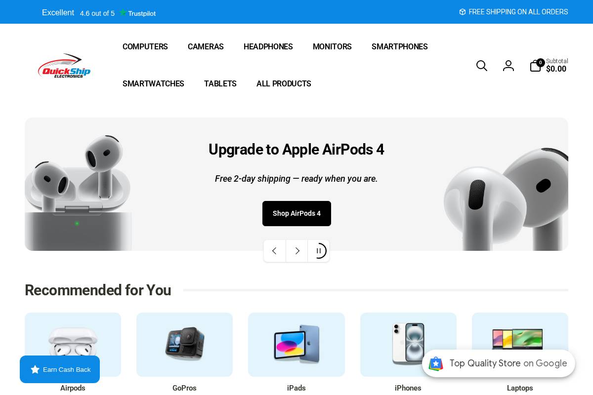 Quick Ship Electronics homepage screenshot