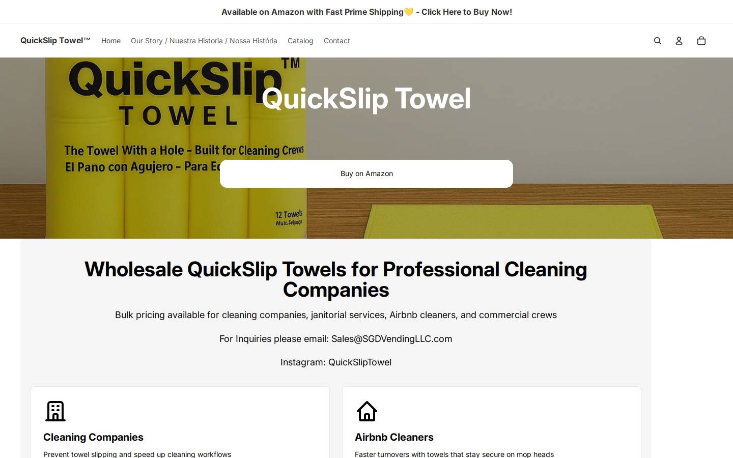 quicksliptowels.com homepage screenshot