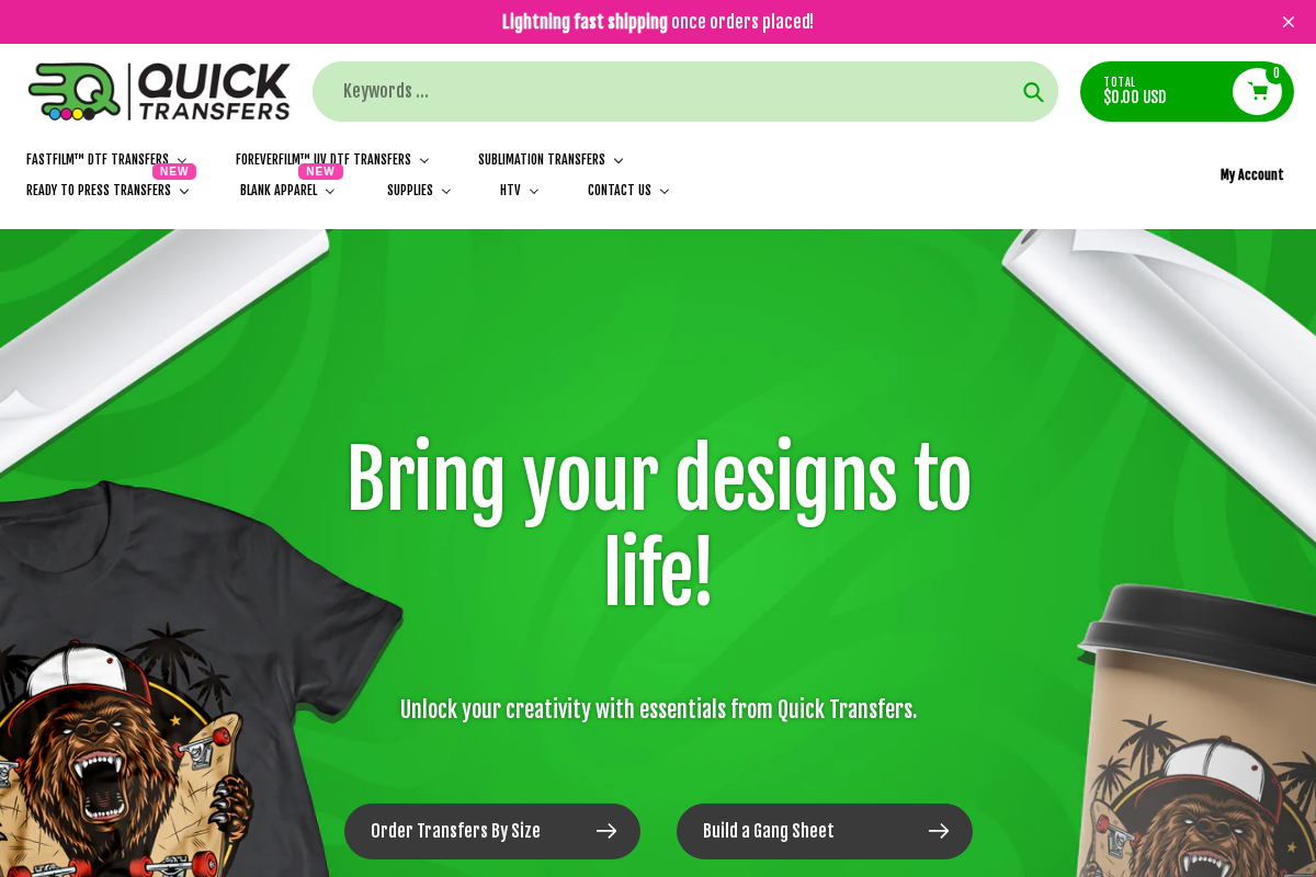 Quick Transfers homepage screenshot