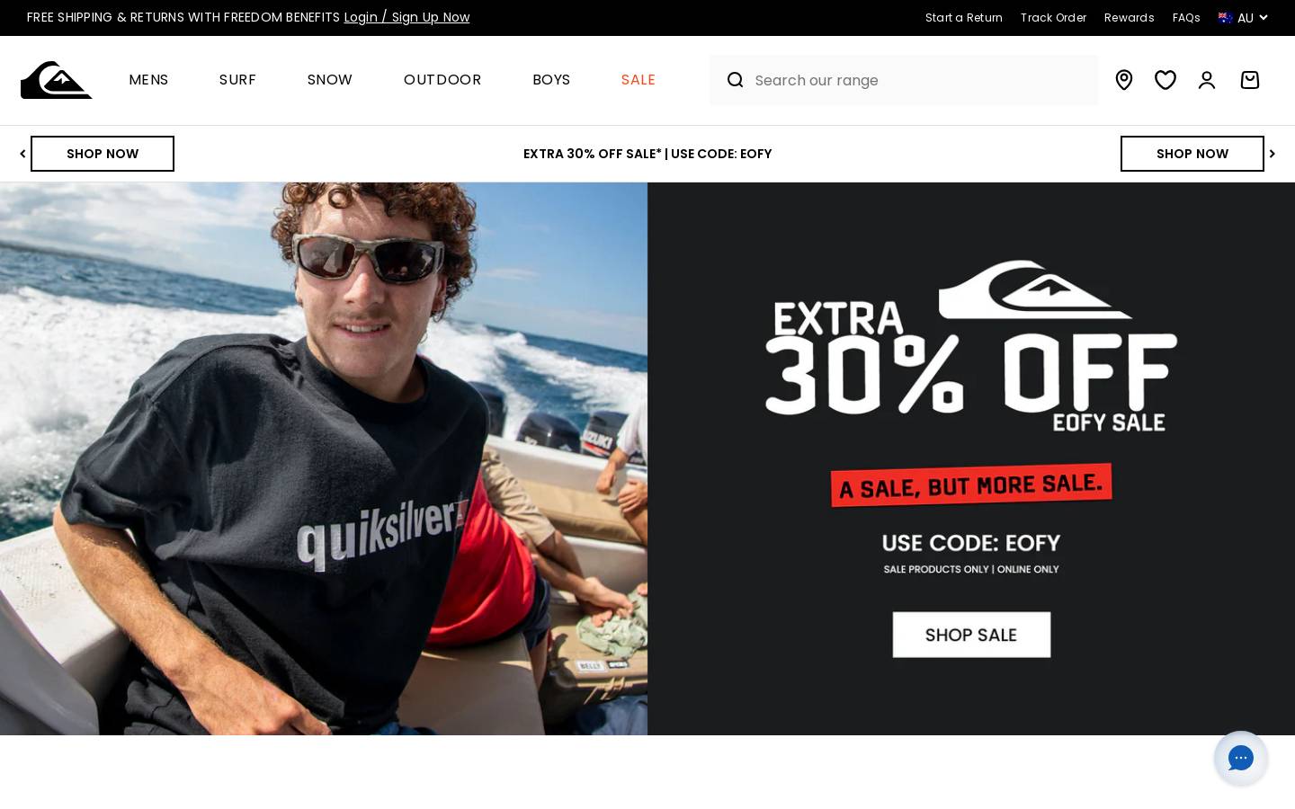 Quiksilver homepage screenshot