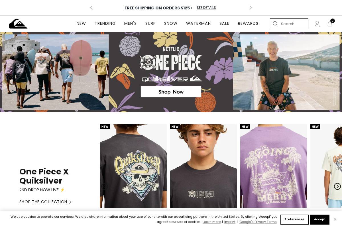 Quiksilver homepage screenshot