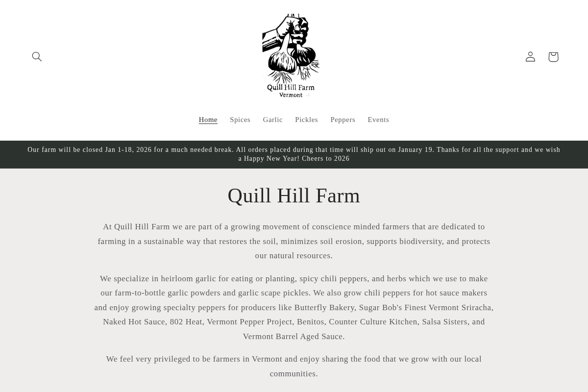 quillhillfarm.com homepage screenshot