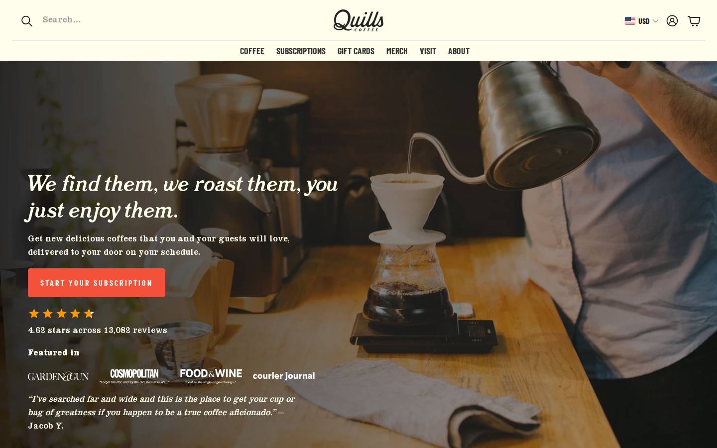 quillscoffee.com homepage screenshot