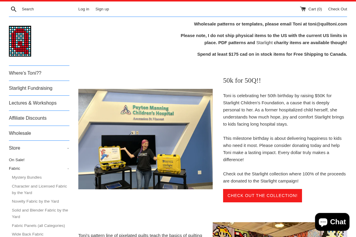 quiltoni.com homepage screenshot