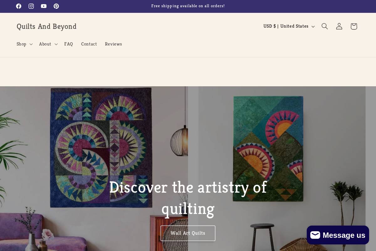 quiltsandbeyond.com homepage screenshot