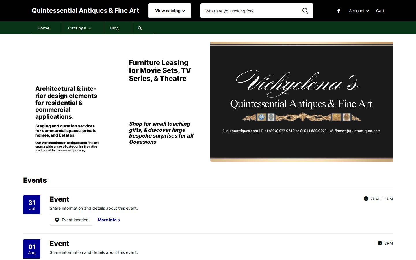 quintessentialantiques.com homepage screenshot
