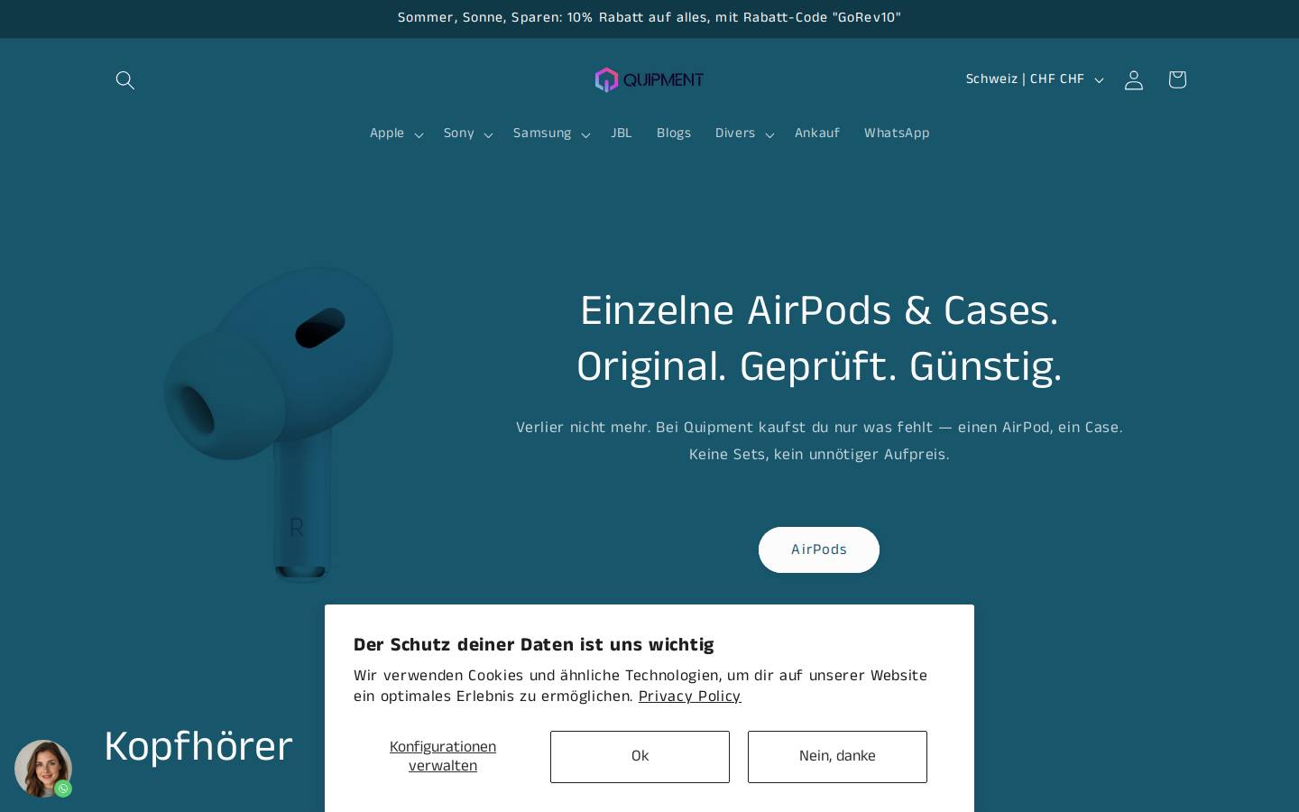 quipmentshop.ch homepage screenshot