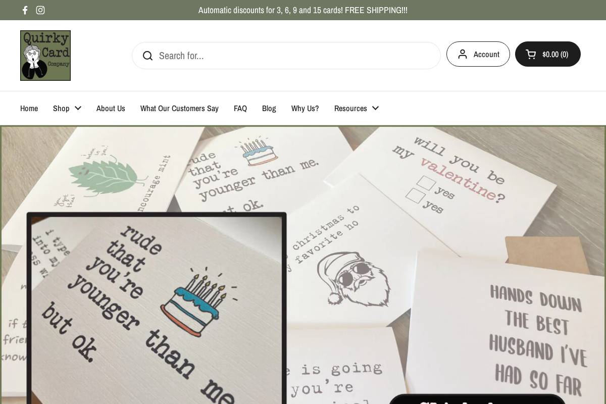 quirkycardcompany.com homepage screenshot