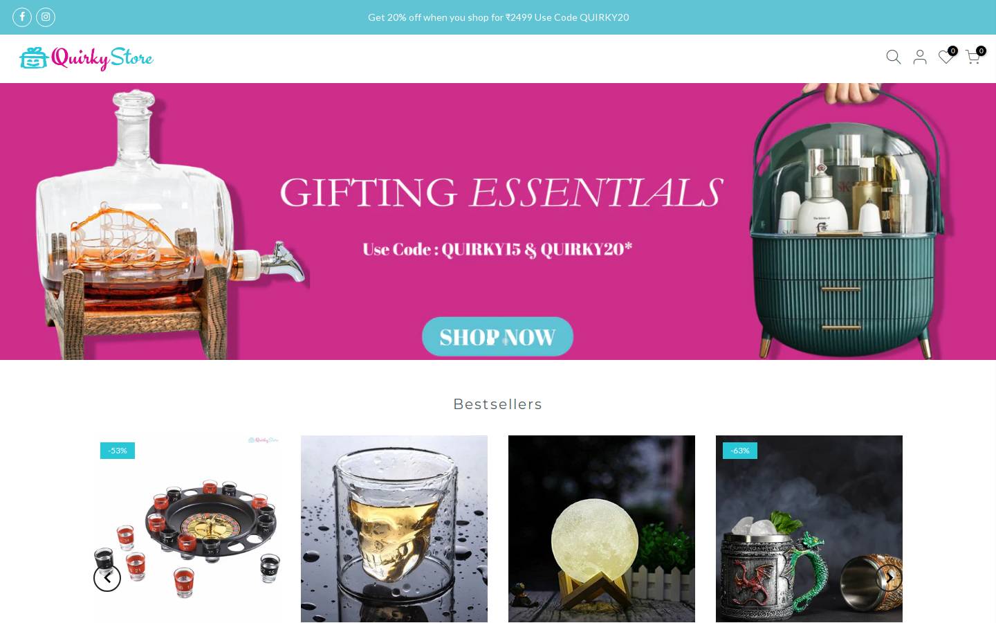 quirkystore.in homepage screenshot