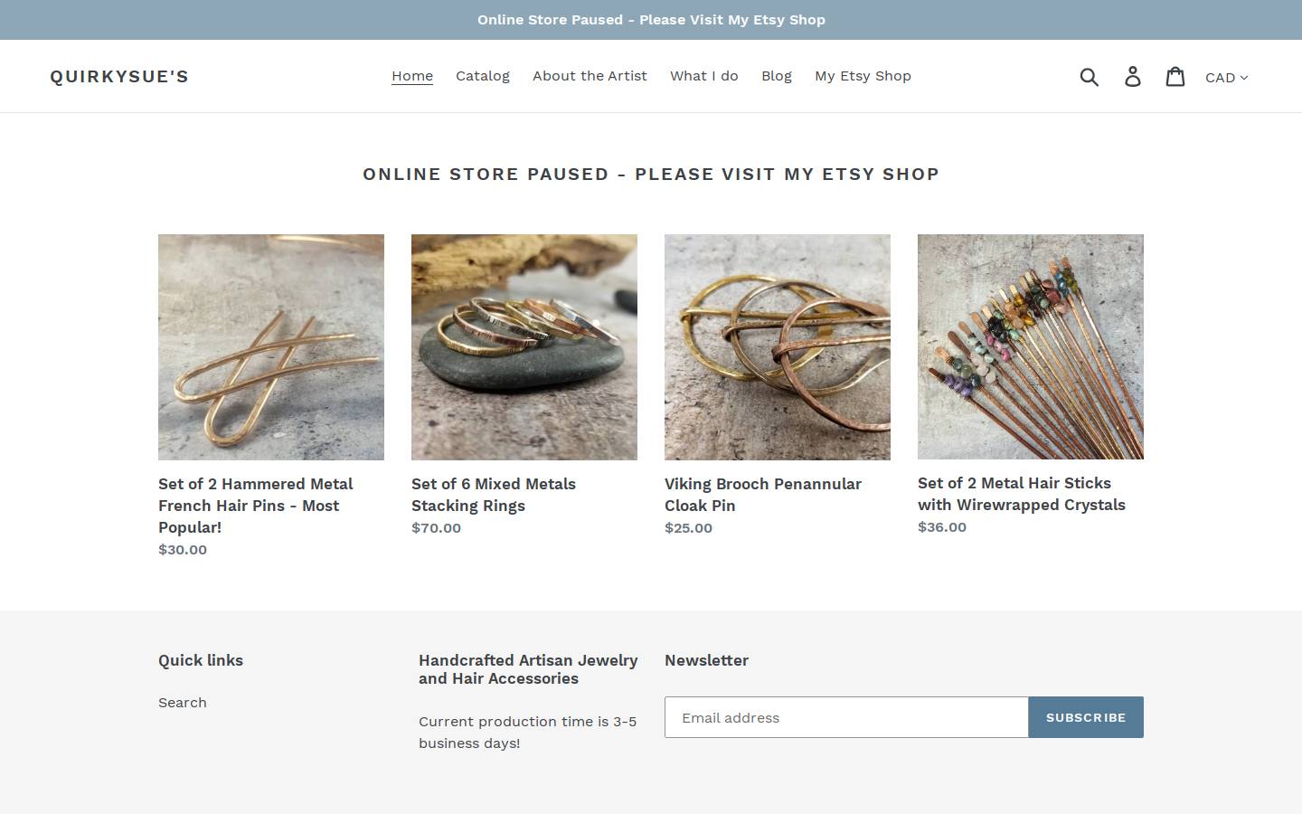 quirkysues.com homepage screenshot