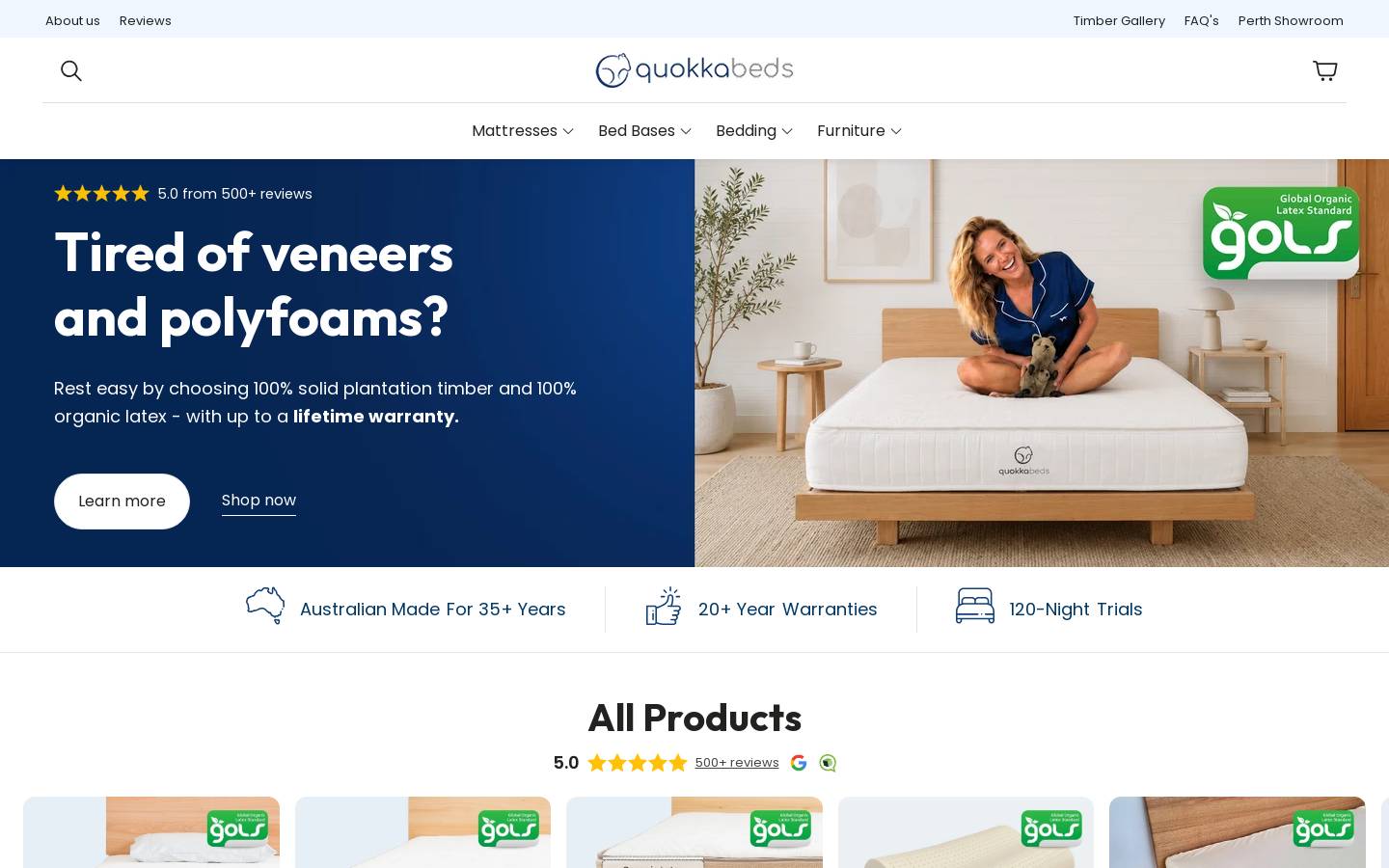quokkabeds.com.au homepage screenshot