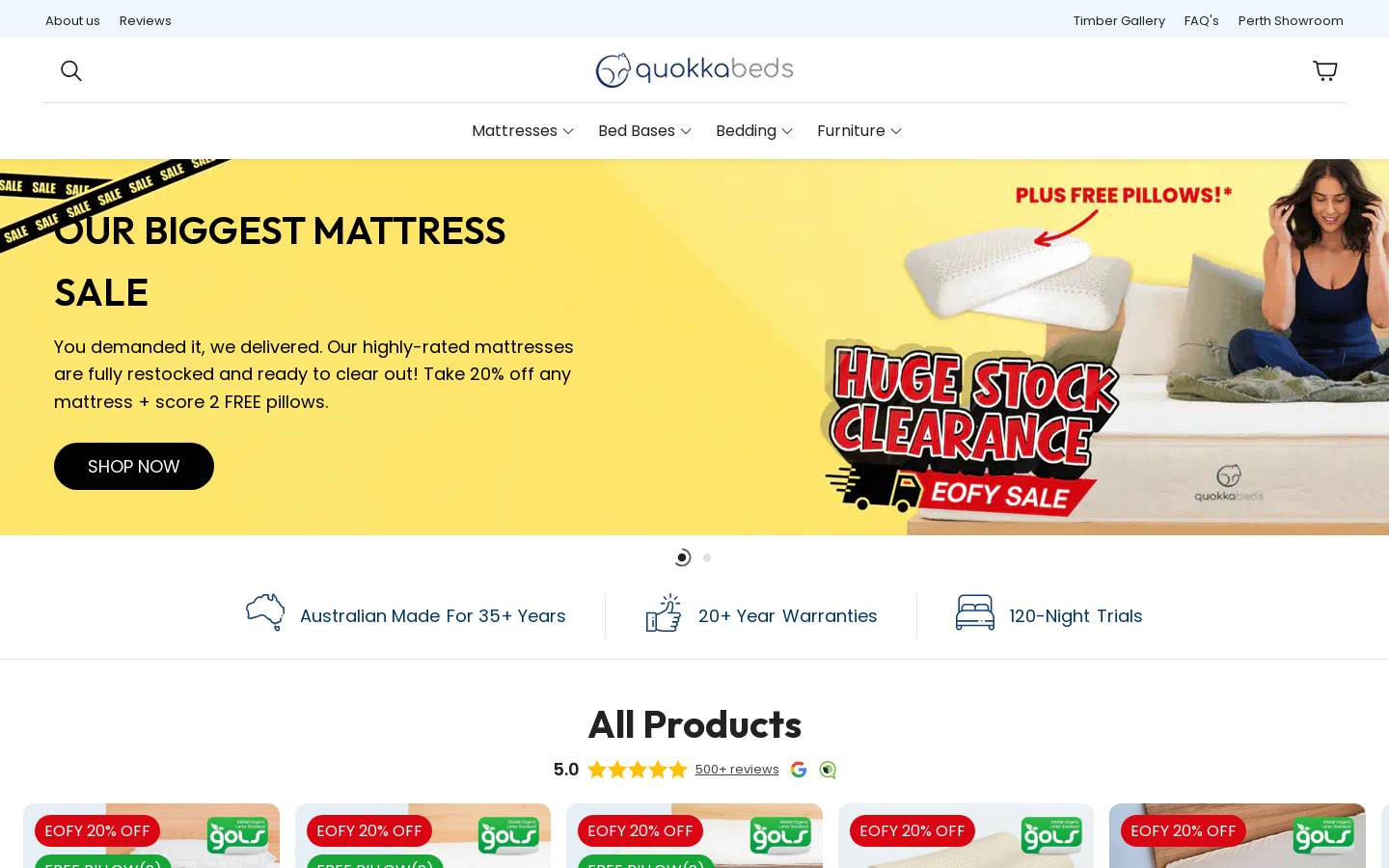 quokkabeds.com homepage screenshot