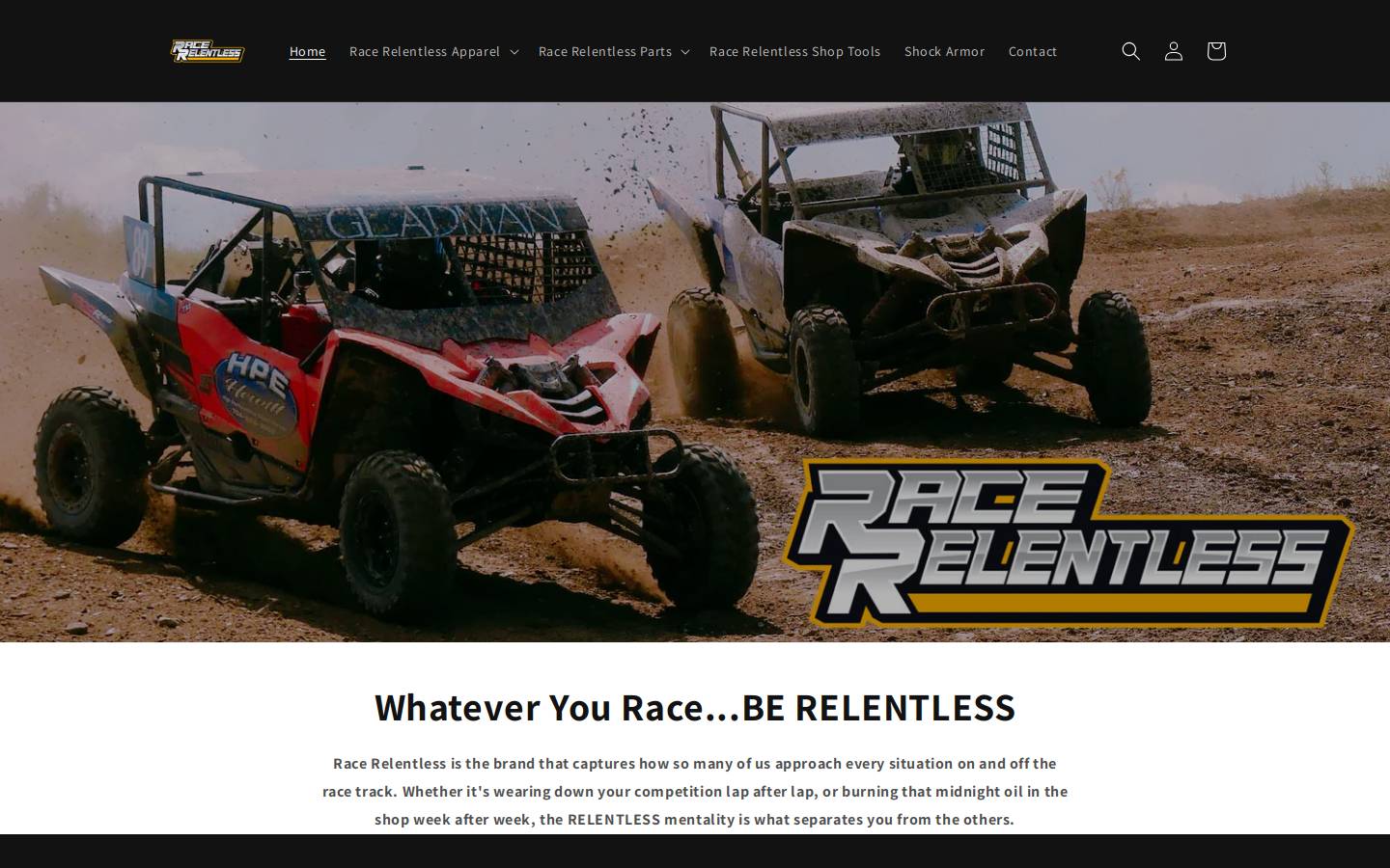 racerelentlessproducts.com homepage screenshot