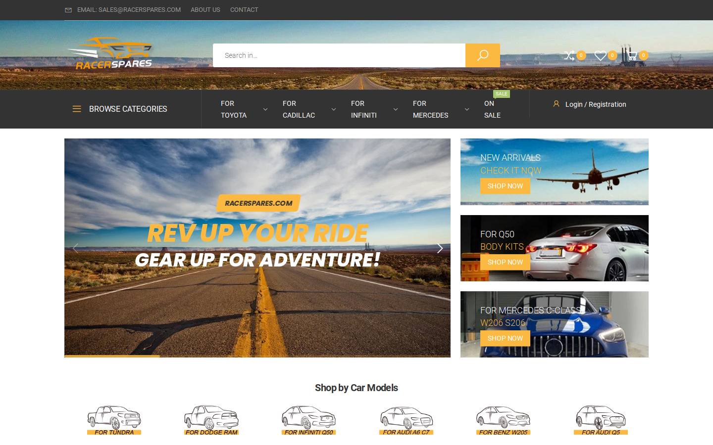 racerspares.com homepage screenshot