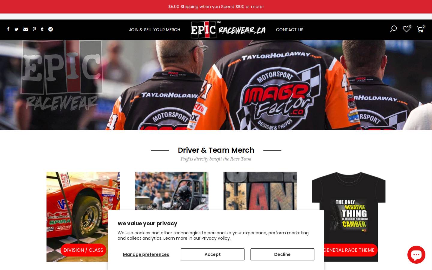 raceshirtscanada.com homepage screenshot