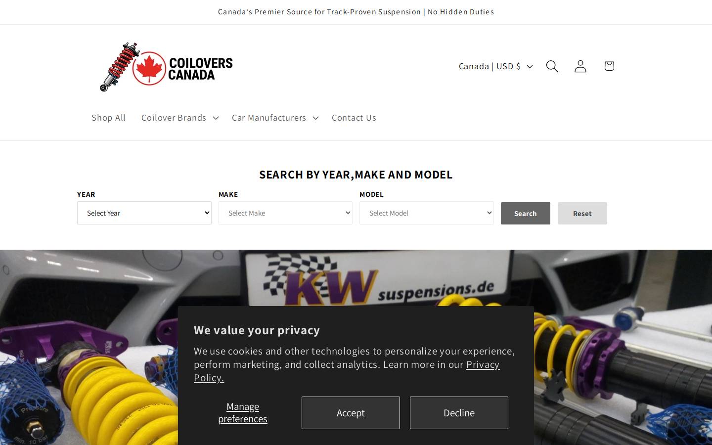 racingcoiloverscanada.ca homepage screenshot