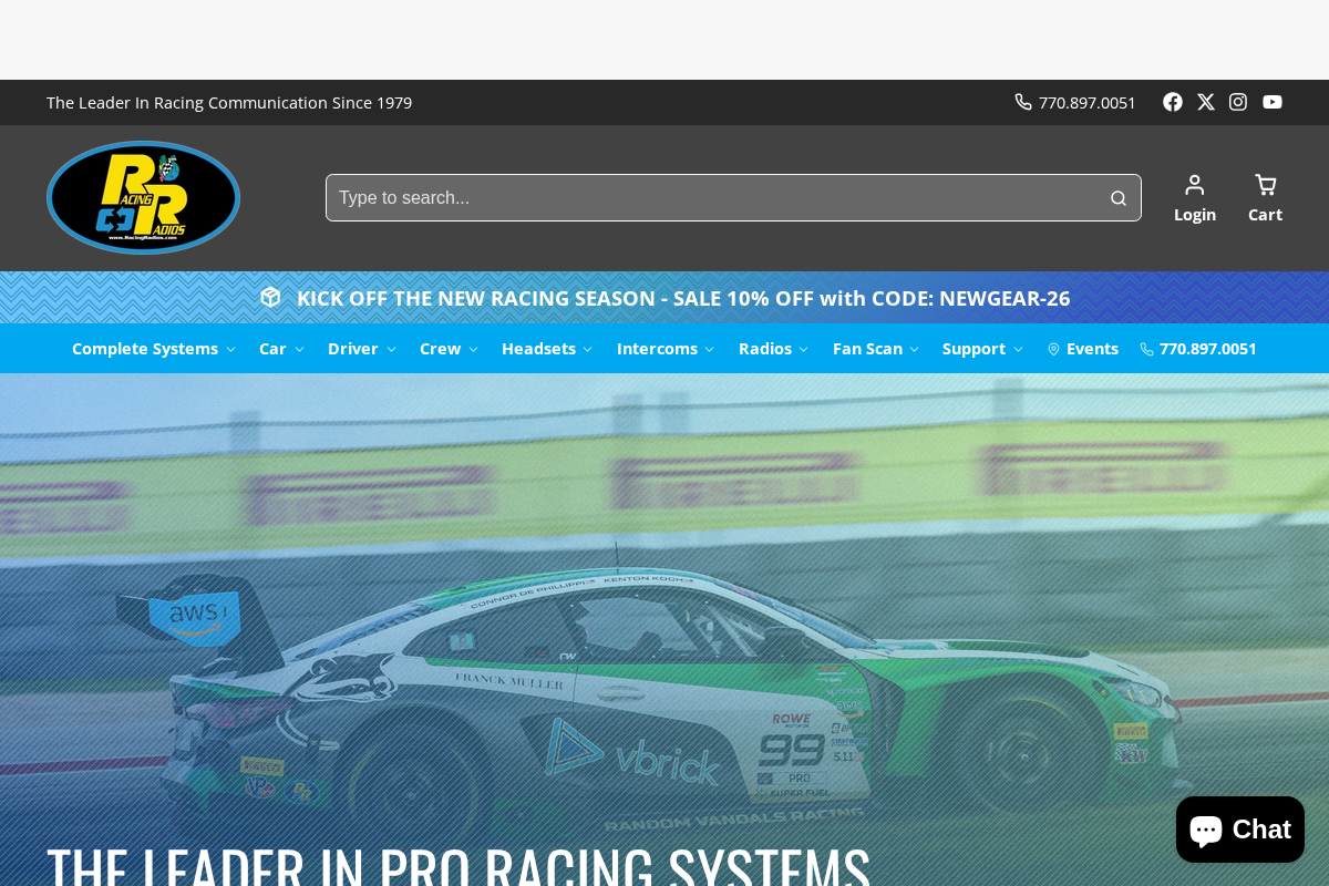 Racing Radios homepage screenshot