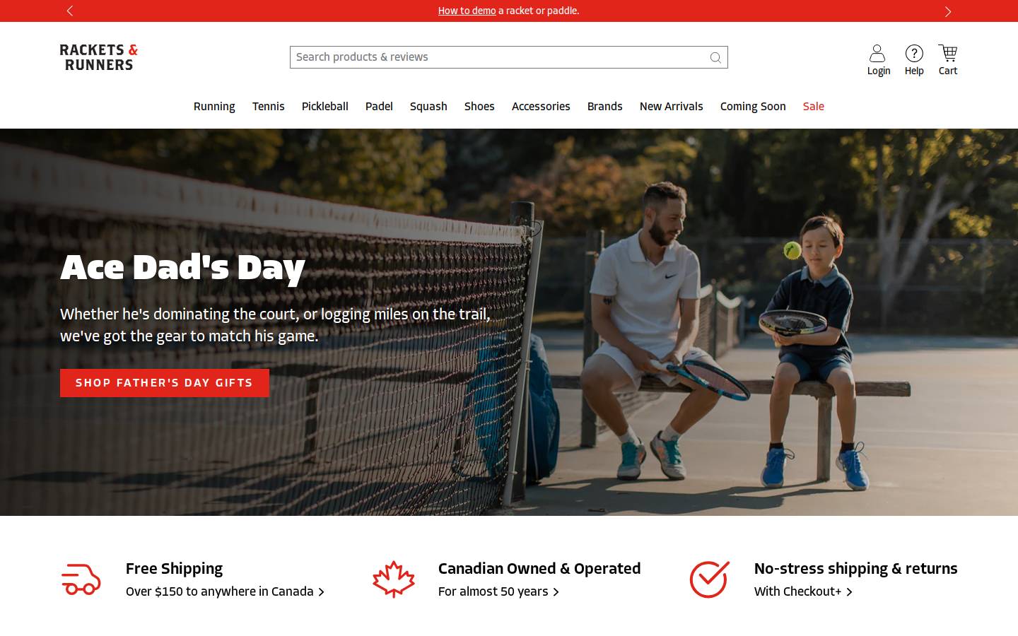 racketsandrunners.ca homepage screenshot