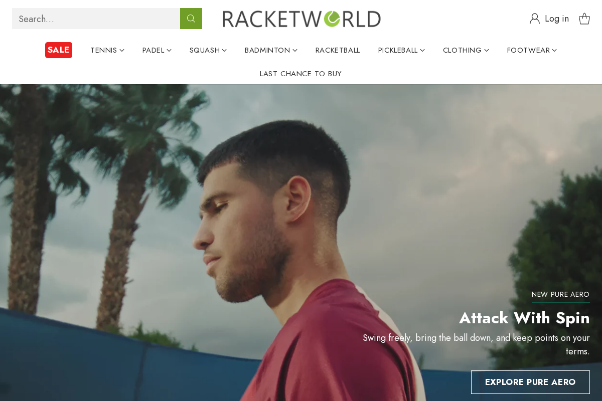 Racketworld homepage screenshot