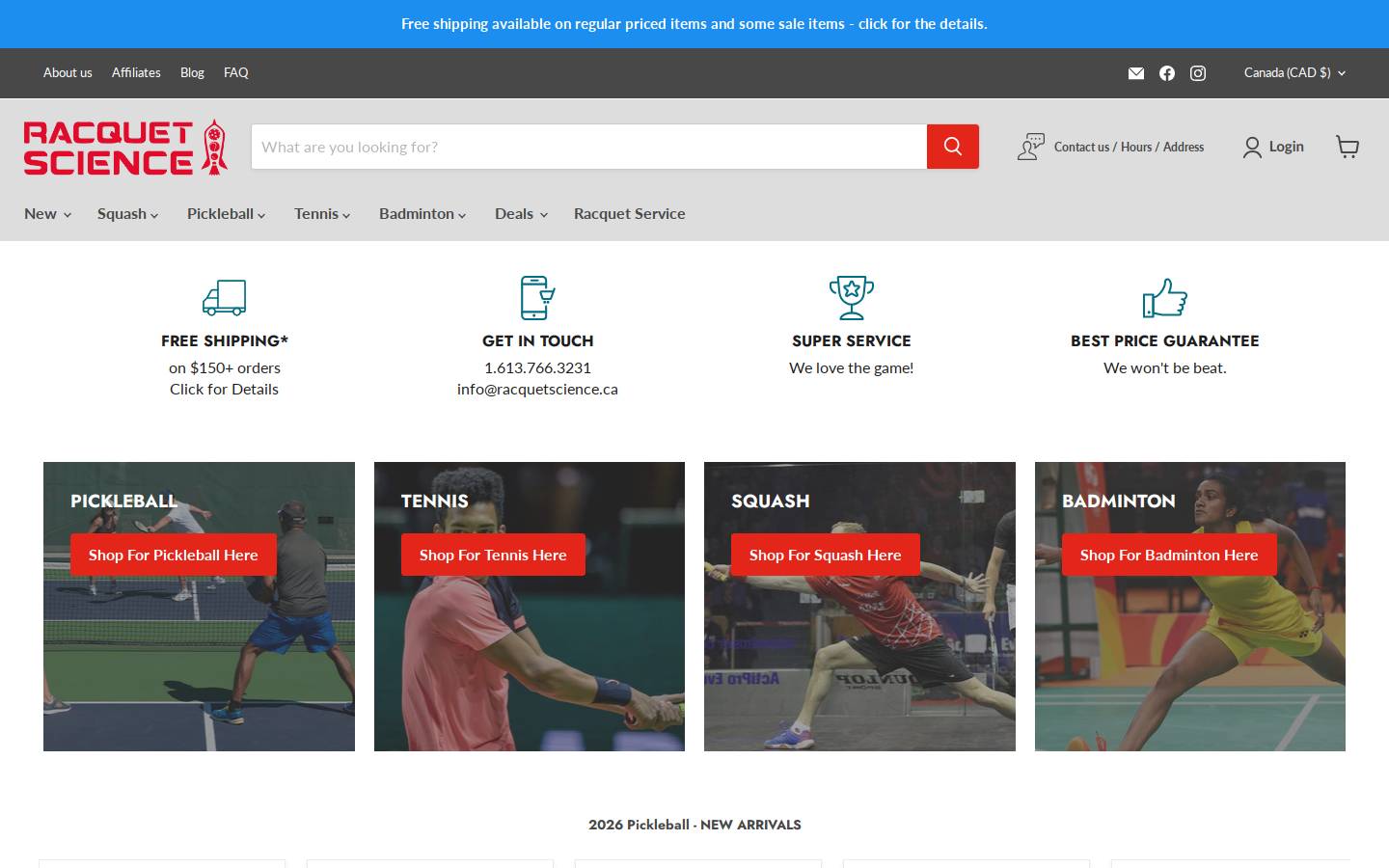 racquet-science.com homepage screenshot